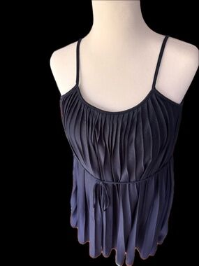 LOFT Navy Midi Dress Sleeveless Pleated Waist Tie Dress